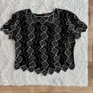 Vintage Black Sequined Beaded Top Zip Back Detail, Marina Bresler L